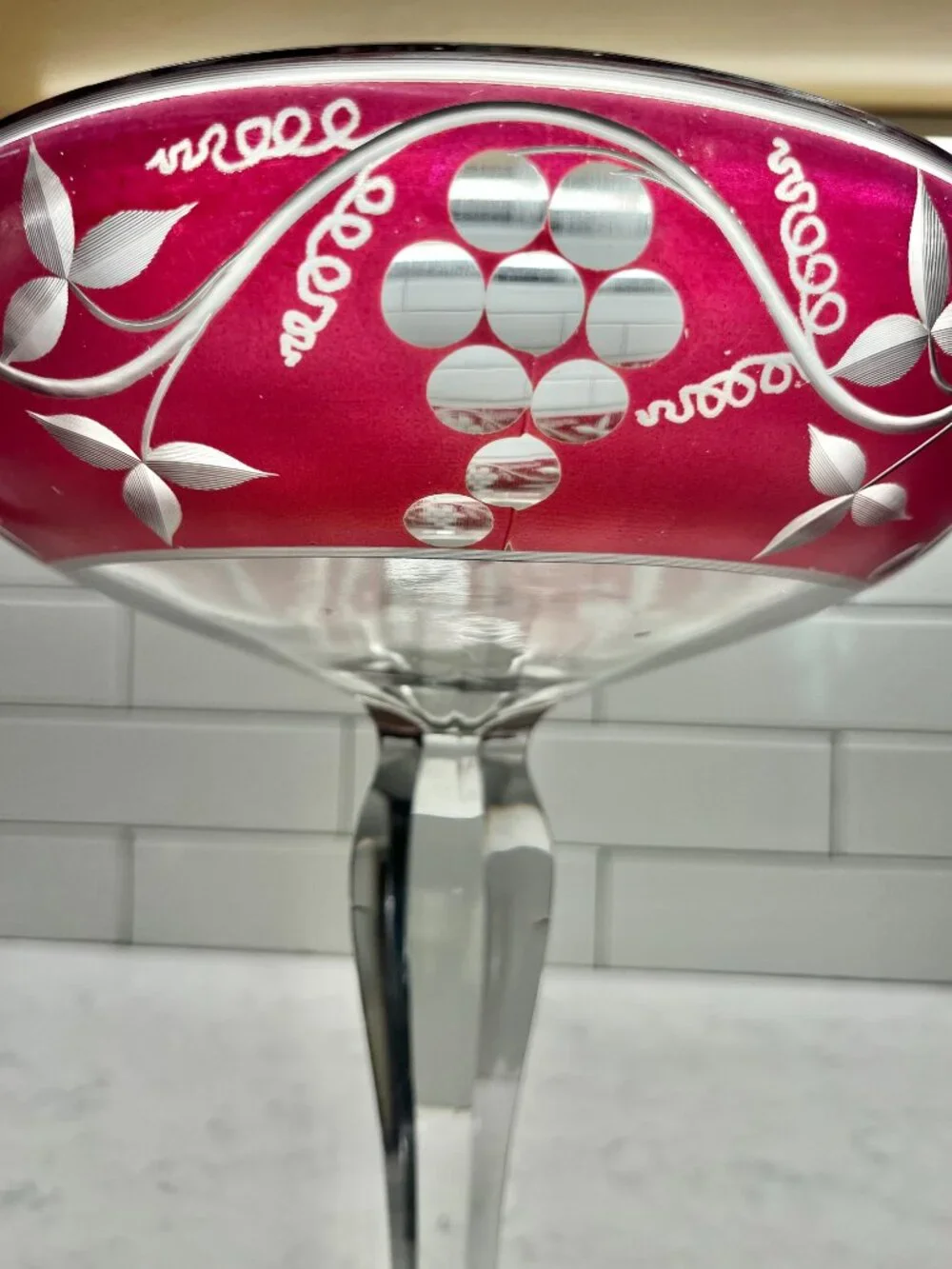 Vintage Cranberry Red and Clear Crystal Compote